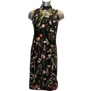 ECRU Embroidered Floral Sheath Midi Dress Size M